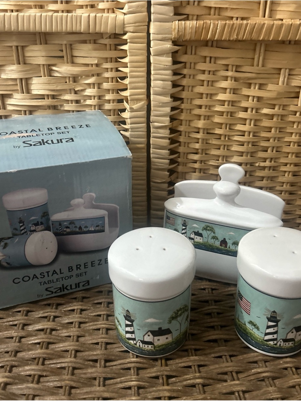 New Vintage 1998 Sakura Warren Kimble Coastal Breeze 3 Pc Tabletop Set Rare